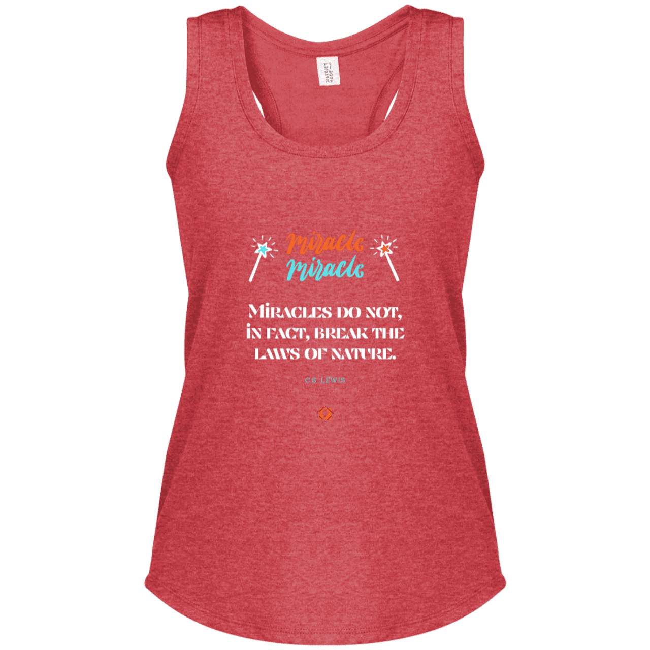 Ladies' Perfect Tri Racerback Tank with inspiring CS Lewis quote: CS110 - Miracles do not break natural laws - Color: Red Frost