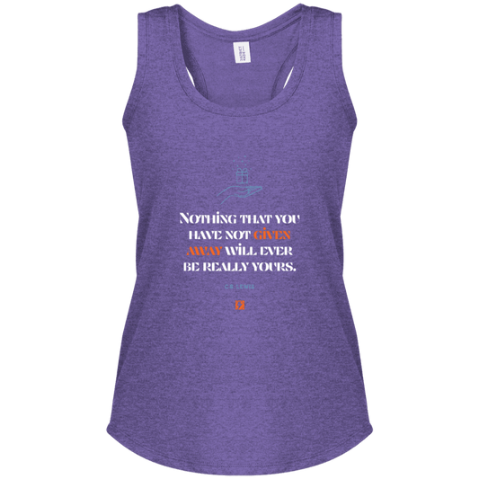 Ladies' Perfect Tri Racerback Tank with inspiring CS Lewis quote: CS111 - Give away to possess it - Color: Purple Frost