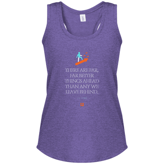 Ladies' Perfect Tri Racerback Tank with inspiring CS Lewis quote: CS115 - Better things ahead than behind - Color: Purple Frost