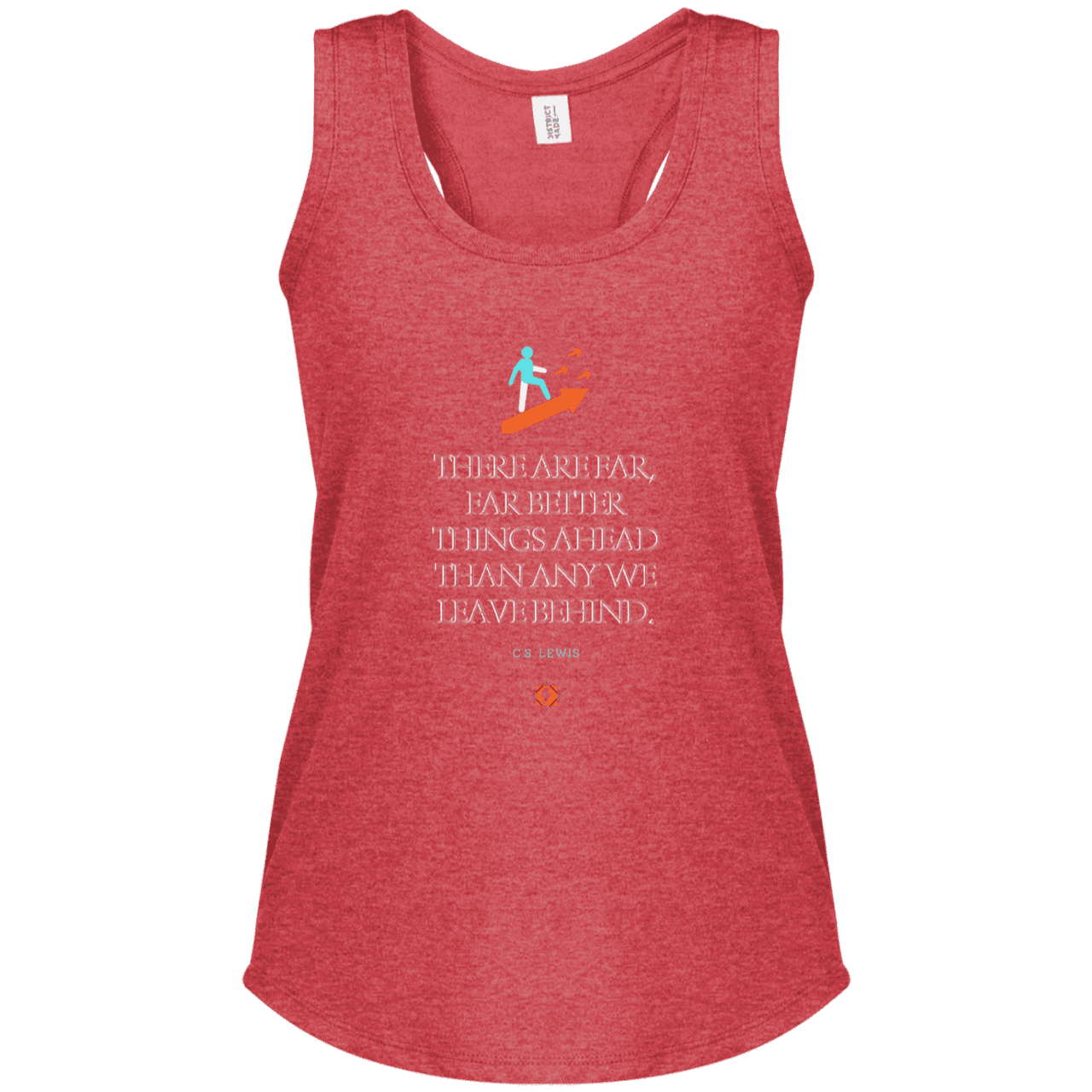 Ladies' Perfect Tri Racerback Tank with inspiring CS Lewis quote: CS115 - Better things ahead than behind - Color: Red Frost