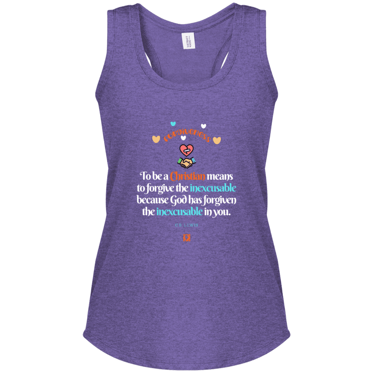 Ladies' Perfect Tri Racerback Tank with inspiring CS Lewis quote: CS116 - Forgive the inexcusable - Color: Purple Frost