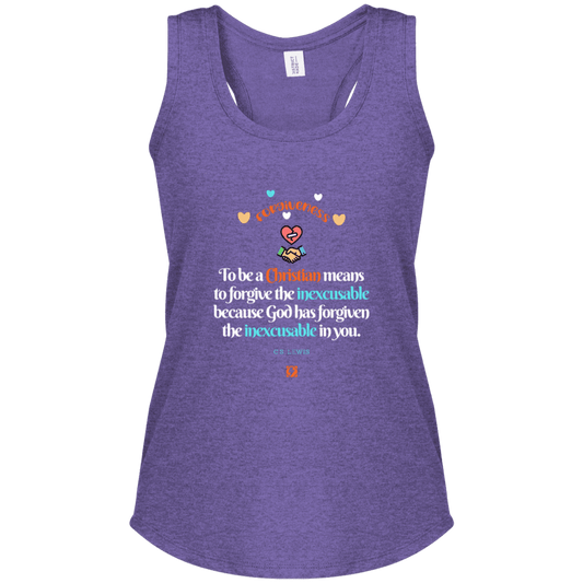 Ladies' Perfect Tri Racerback Tank with inspiring CS Lewis quote: CS116 - Forgive the inexcusable - Color: Purple Frost