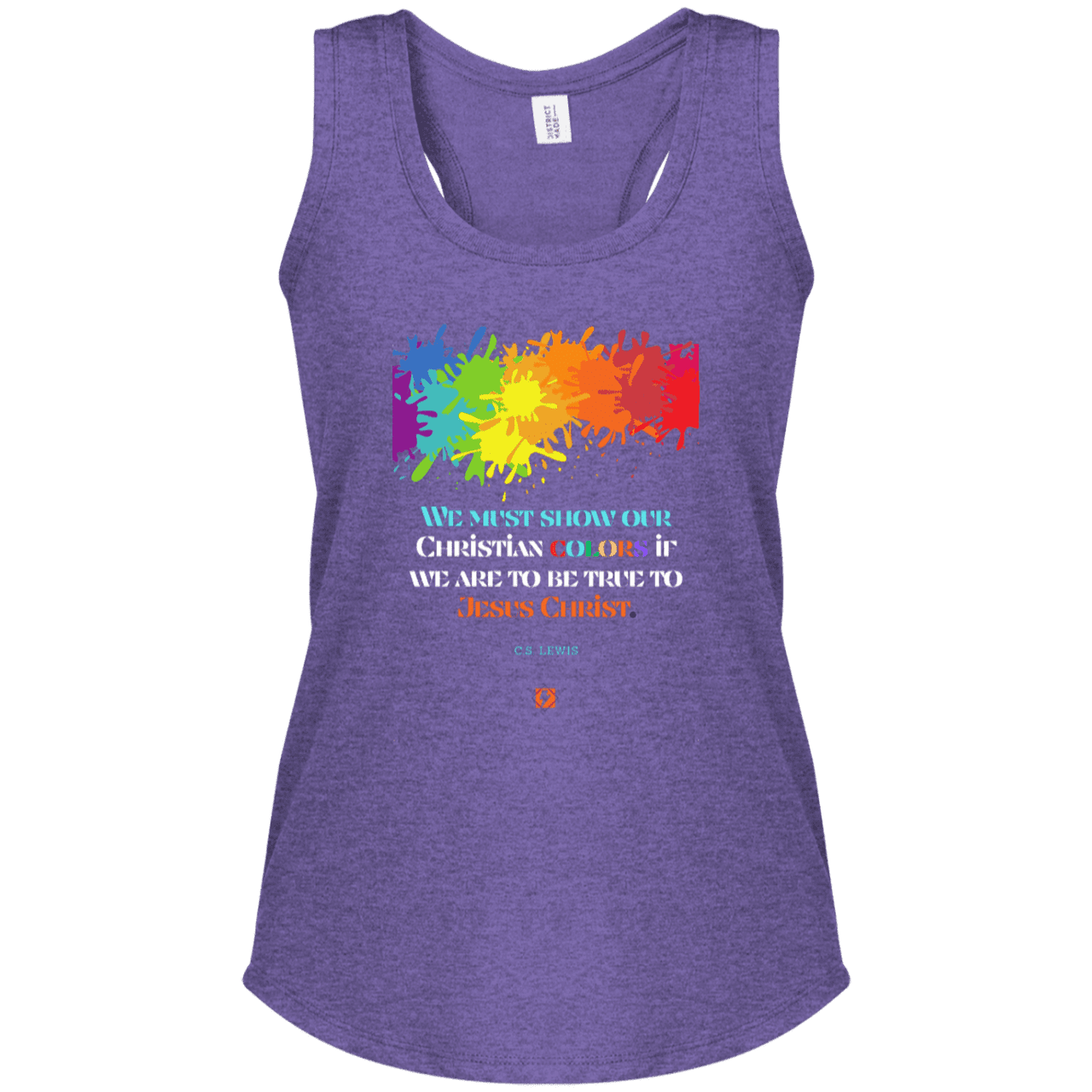 Ladies' Perfect Tri Racerback Tank with inspiring CS Lewis quote: CS117 - Show your Christian colors to be true - Color: Purple Frost