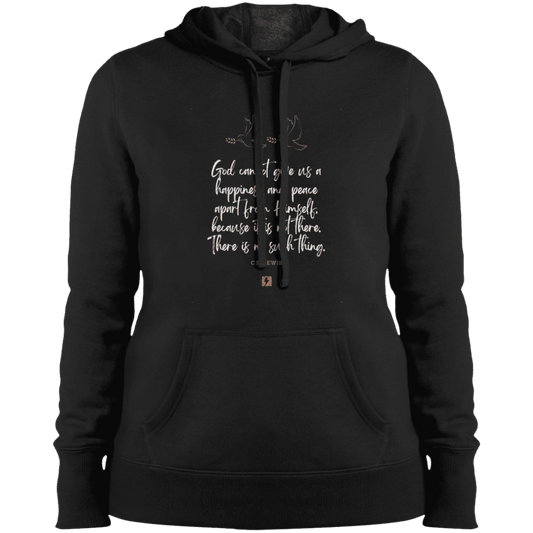 Ladies' Pullover Hooded Sweatshirt with inspiring CS Lewis quote: CS106 - No peace apart from God - Color: Black