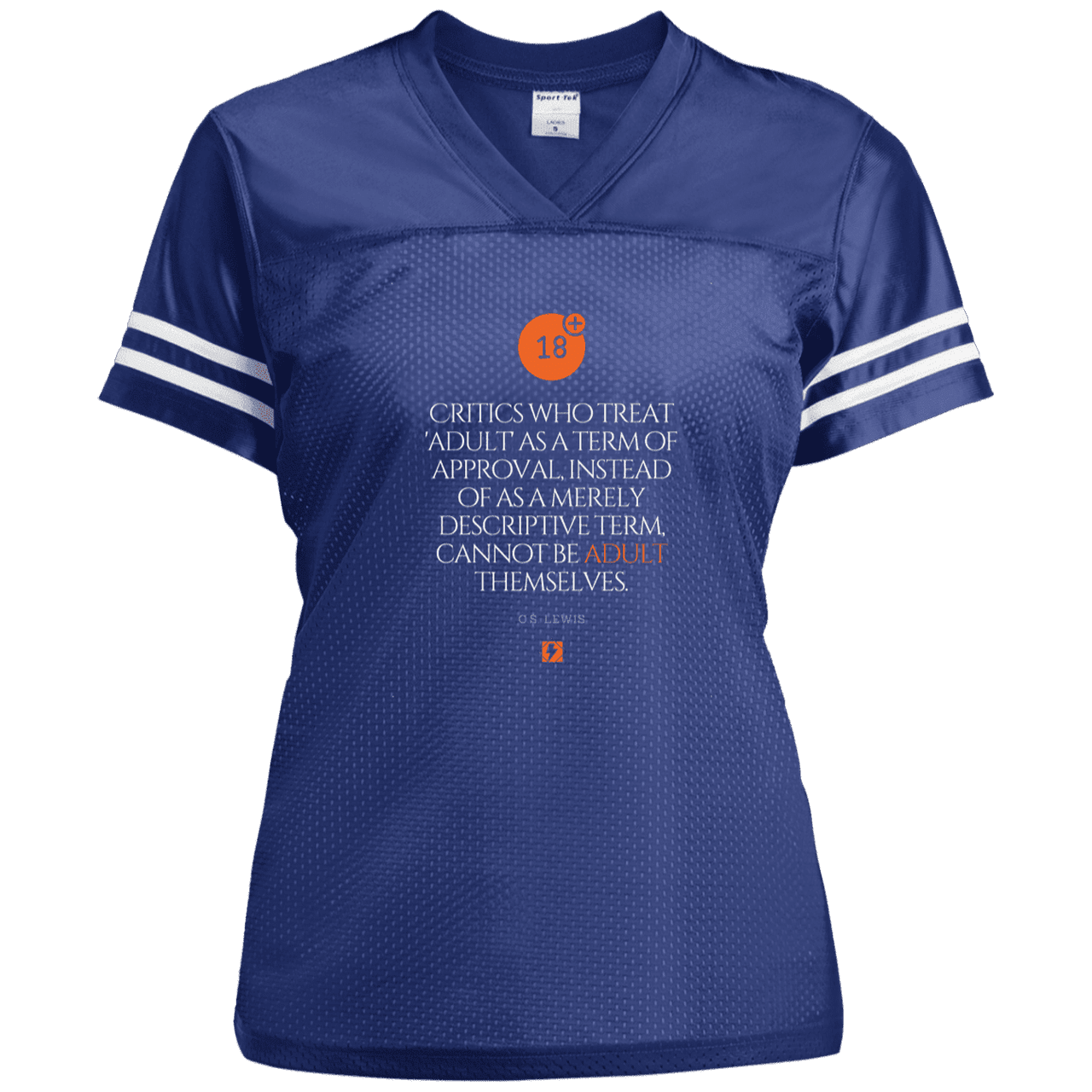 Ladies' Replica Jersey with inspiring CS Lewis quote: CS103 - Who are the Adults - Color: True Royal/White