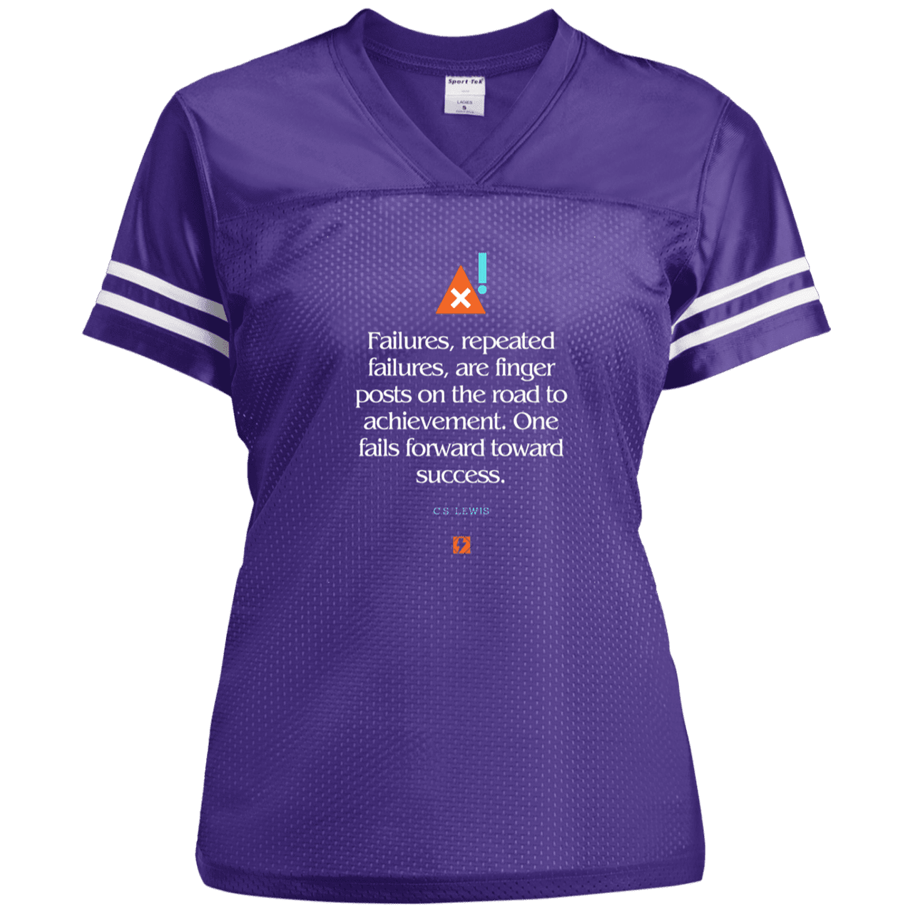 Ladies' Replica Jersey with inspiring CS Lewis quote: CS104 - Failures to Success - Color: Purple/White