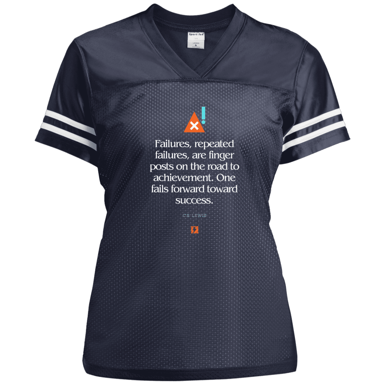 Ladies' Replica Jersey with inspiring CS Lewis quote: CS104 - Failures to Success - Color: True Navy/White