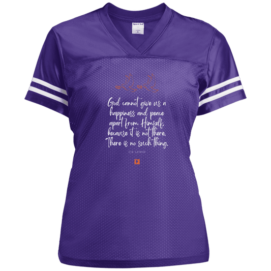 Ladies' Replica Jersey with inspiring CS Lewis quote: CS106 - No peace apart from God - Color: Purple/White