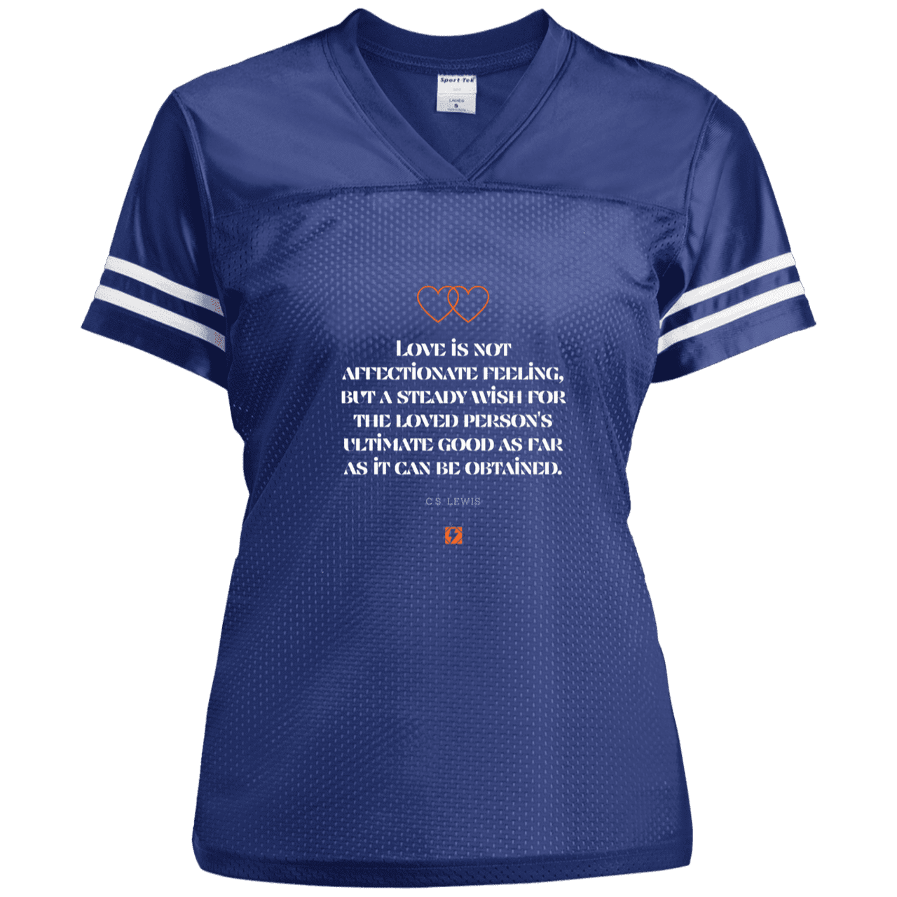 Ladies' Replica Jersey with inspiring CS Lewis quote: CS108 - Love is about the ultimate good - Color: True Royal/White