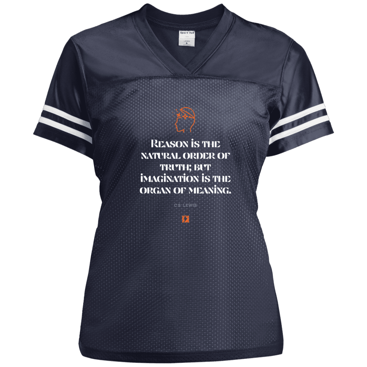 Ladies' Replica Jersey with inspiring CS Lewis quote: CS113 - Truth and meaning require reason and imagination - Color: True Navy/White