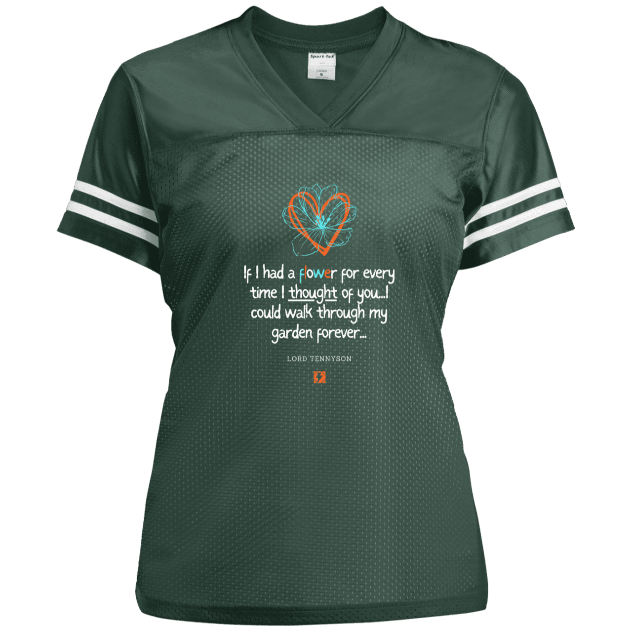 Ladies' Replica Jersey with inspiring Tennyson quote: LT104 - Thinking of you - Color: Forest Green/White