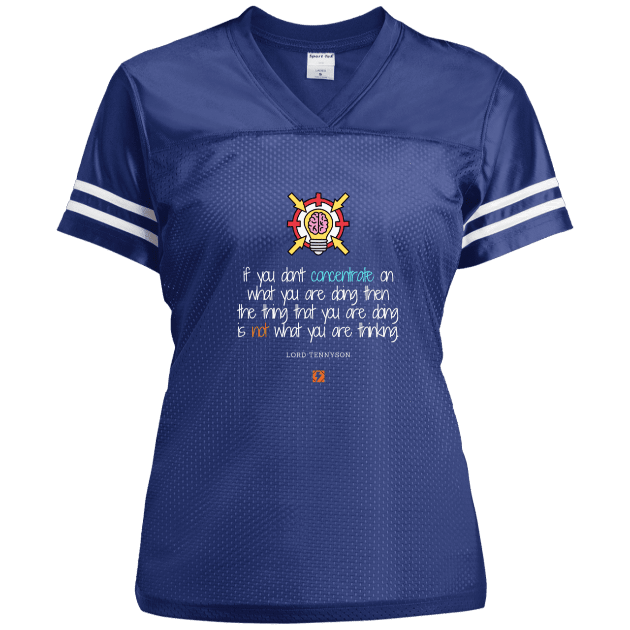 Ladies' Replica Jersey with inspiring Tennyson quote: LT105 - Concentrate on your task - Color: True Royal/White