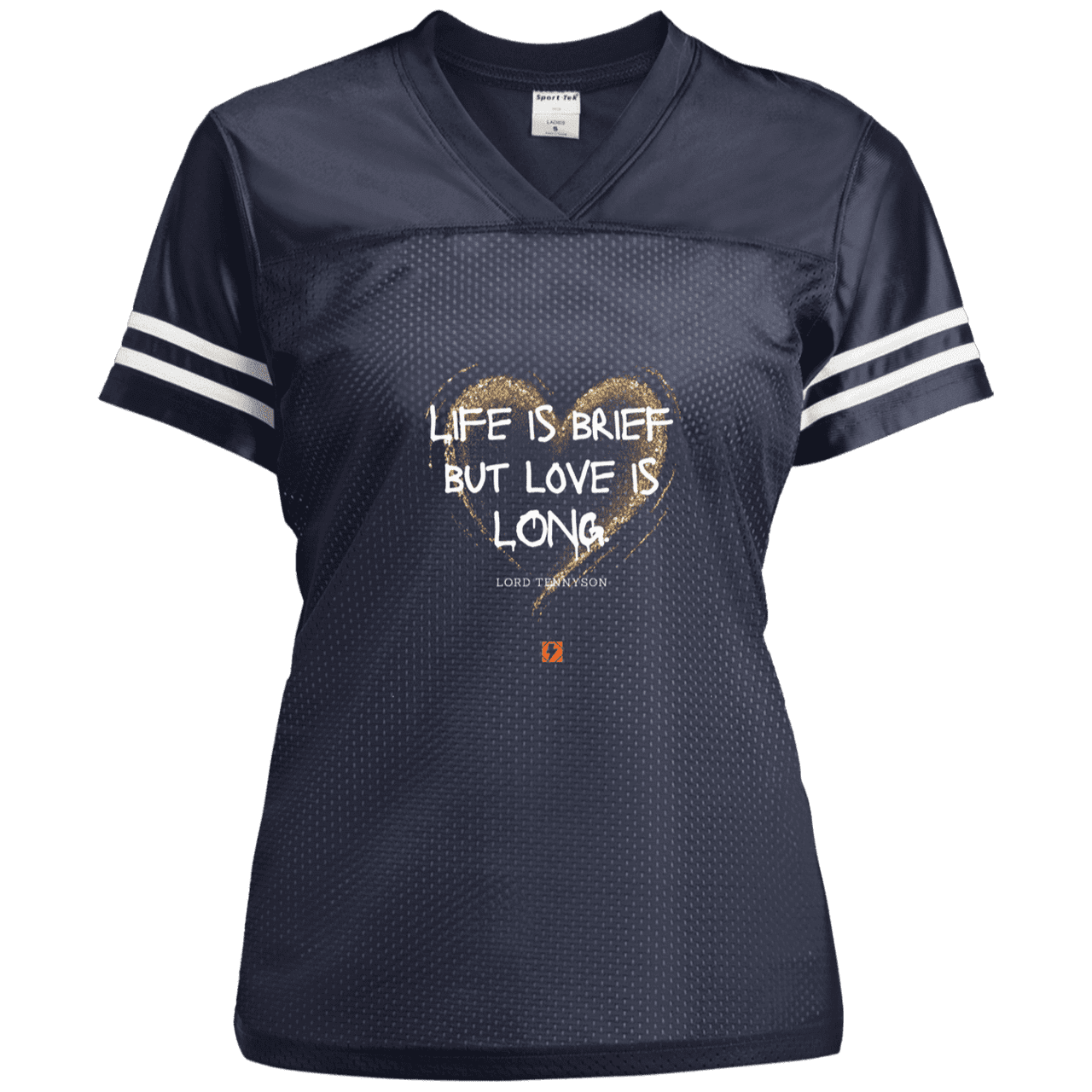 Ladies' Replica Jersey with inspiring Tennyson quote: LT108 - Life vs Love - Color: True Navy/White