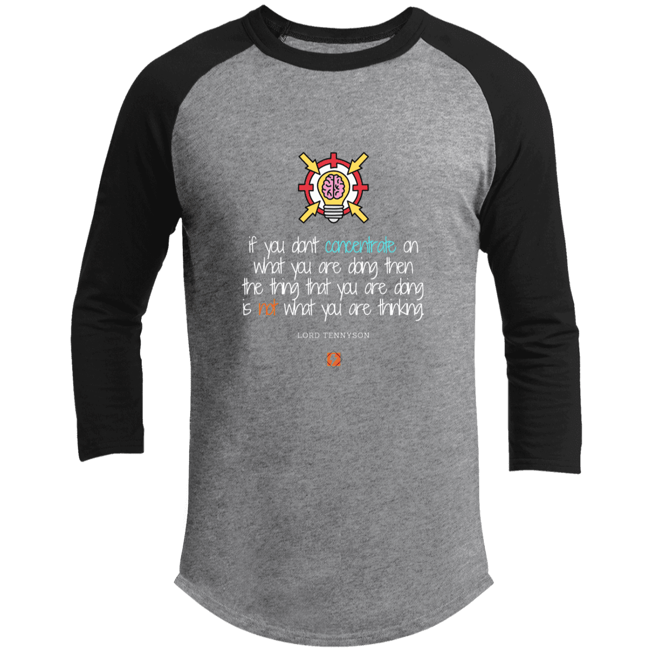 Men's 3/4 Sleeve Raglan T200 with inspiring Tennyson quote: LT105 - Concentrate on your task - Color: Heather Grey/Black