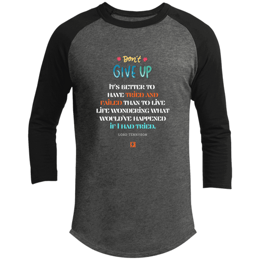 Men's 3/4 Sleeve Raglan T200 with inspiring Tennyson quote: LT106 - Failure better than non-attempt - Color: Dark Heather Grey/Black