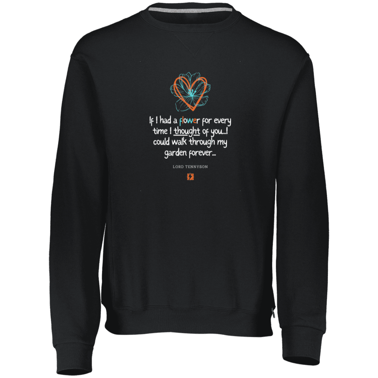 Men's Dri-Power Fleece Crewneck Sweatshirt 698HBM with inspiring Tennyson quote: LT104 - Thinking of you - Color: Black