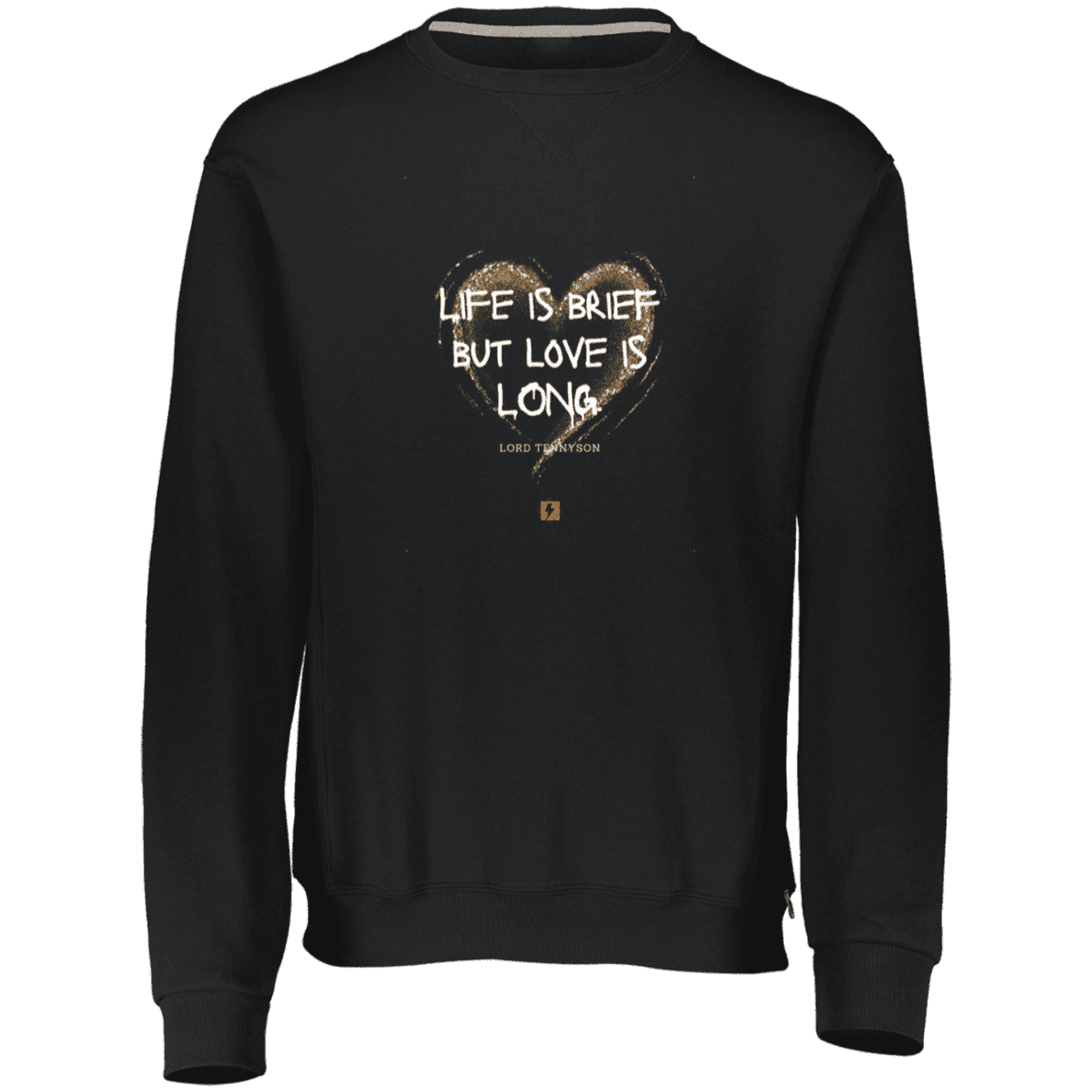 Men's Dri-Power Fleece Crewneck Sweatshirt 698HBM with inspiring Tennyson quote: LT108 - Life vs Love - Color: Black