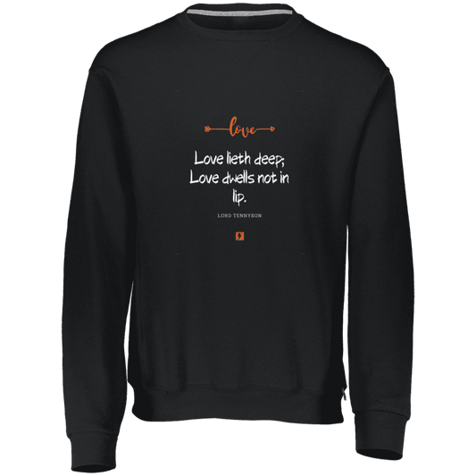 Men's Dri-Power Fleece Crewneck Sweatshirt 698HBM with inspiring Tennyson quote: LT110 - Love is in the depth of the heart - Color: Black