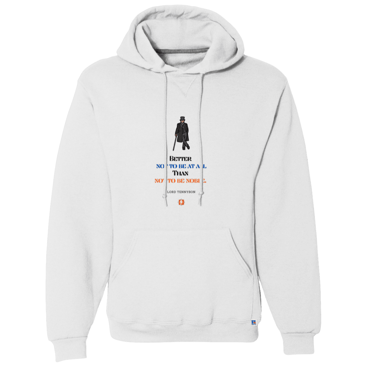 Men's Dri-Power Fleece Pullover Hoodie 695HBM with inspiring Tennyson quote: LT102 - Being noble is what counts - Color: White