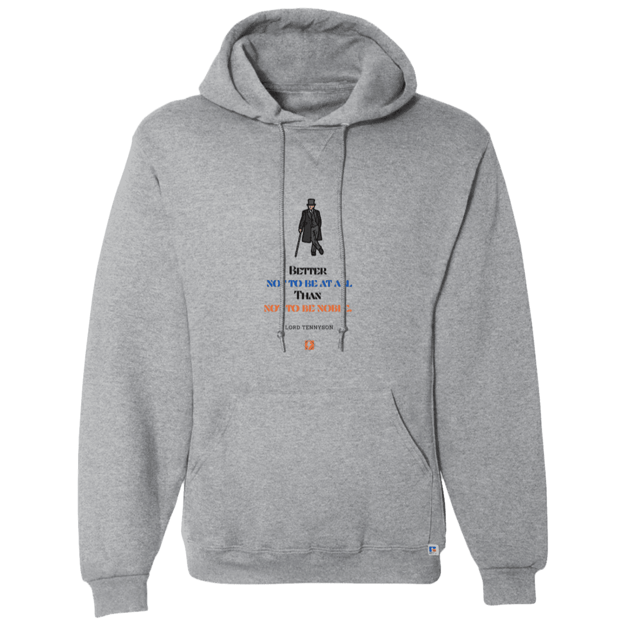 Men's Dri-Power Fleece Pullover Hoodie 695HBM with inspiring Tennyson quote: LT102 - Being noble is what counts - Color: Oxford Grey