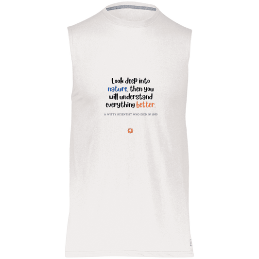 Men's Dri-Power Sleeveless Muscle Tee with inspiring Einstein quote: E108 - Look to nature to understand everything - Color: White