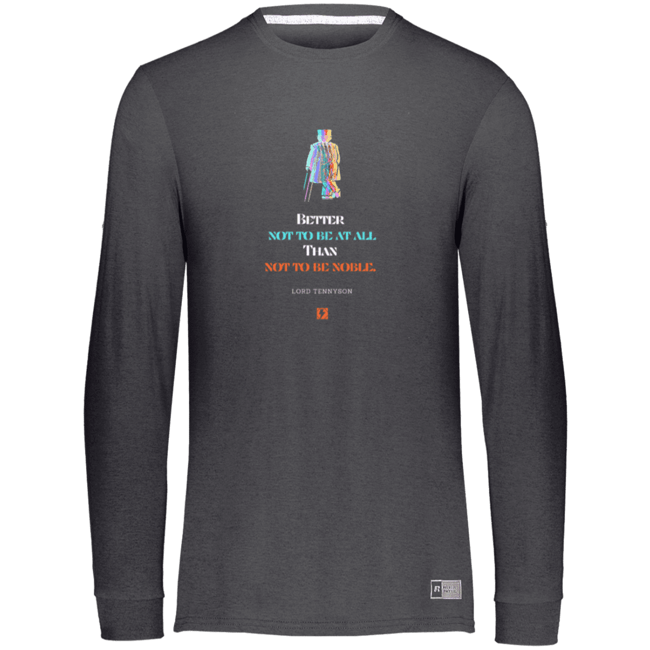 Men's Essential Dri-Power LS T-Shirt 64LTTM with inspiring Tennyson quote: LT102 - Being noble is what counts - Color: Black Heather