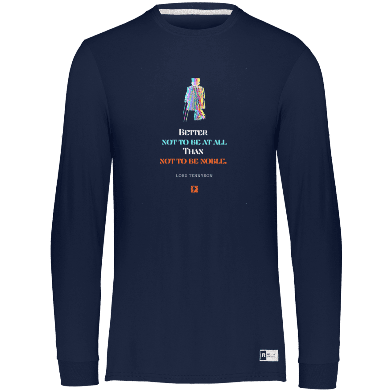 Men's Essential Dri-Power LS T-Shirt 64LTTM with inspiring Tennyson quote: LT102 - Being noble is what counts - Color: Navy