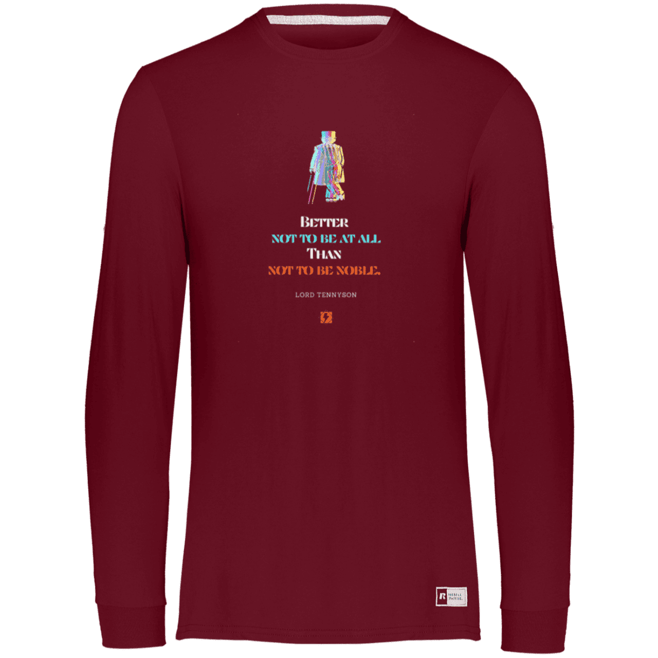 Men's Essential Dri-Power LS T-Shirt 64LTTM with inspiring Tennyson quote: LT102 - Being noble is what counts - Color: Cardinal