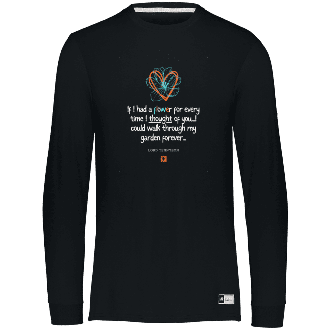 Men's Essential Dri-Power LS T-Shirt 64LTTM with inspiring Tennyson quote: LT104 - Thinking of you - Color: Black