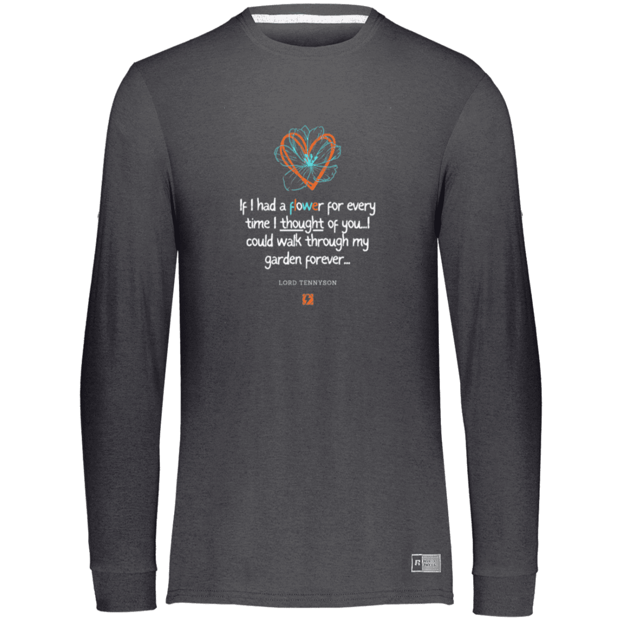 Men's Essential Dri-Power LS T-Shirt 64LTTM with inspiring Tennyson quote: LT104 - Thinking of you - Color: Black Heather