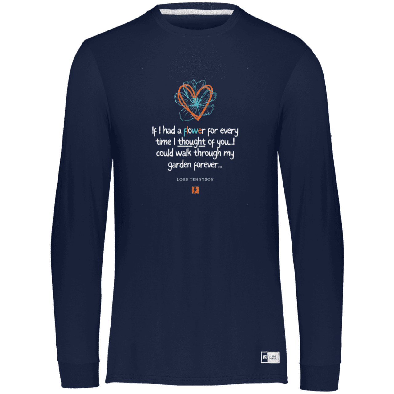 Men's Essential Dri-Power LS T-Shirt 64LTTM with inspiring Tennyson quote: LT104 - Thinking of you - Color: Navy