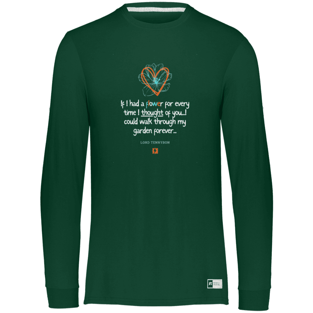 Men's Essential Dri-Power LS T-Shirt 64LTTM with inspiring Tennyson quote: LT104 - Thinking of you - Color: Forest