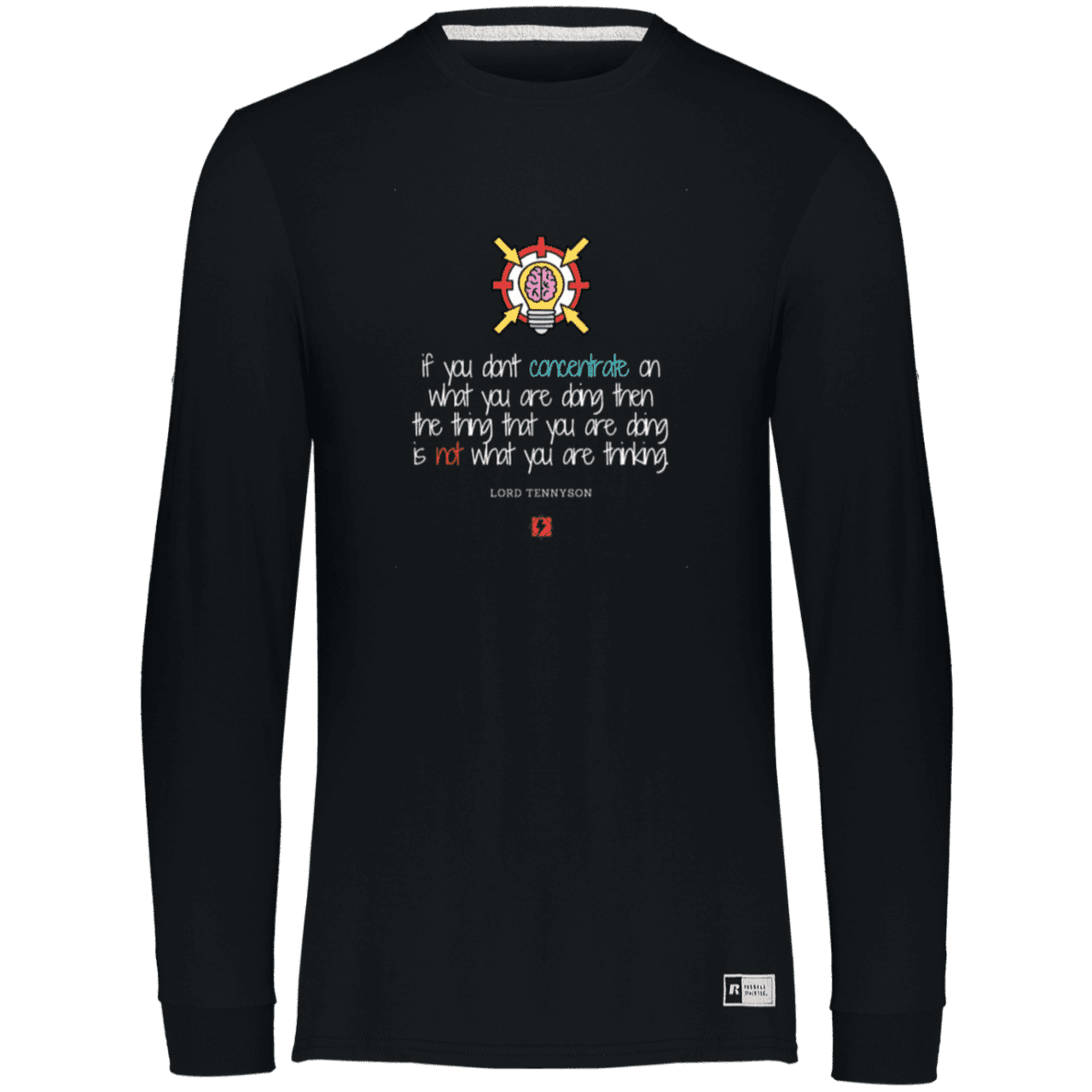 Men's Essential Dri-Power LS T-Shirt 64LTTM with inspiring Tennyson quote: LT105 - Concentrate on your task - Color: Black