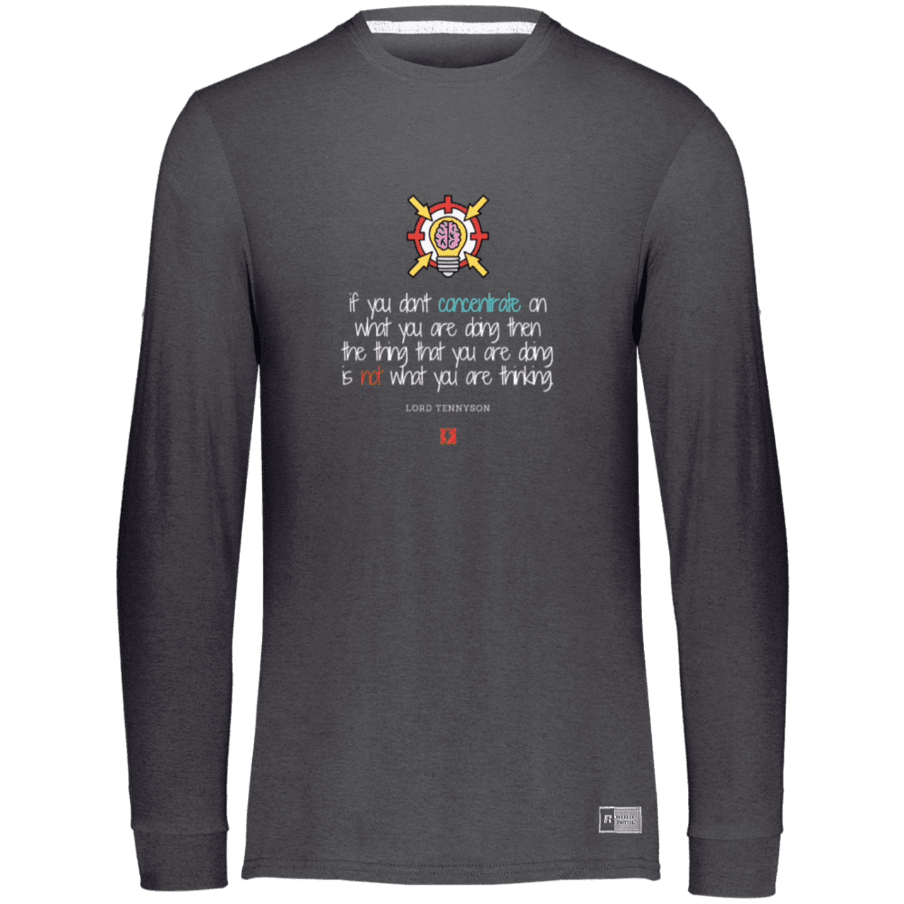 Men's Essential Dri-Power LS T-Shirt 64LTTM with inspiring Tennyson quote: LT105 - Concentrate on your task - Color: Black Heather