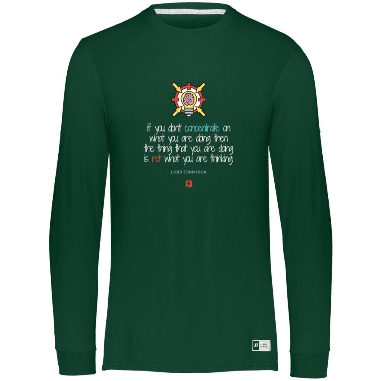 Men's Essential Dri-Power LS T-Shirt 64LTTM with inspiring Tennyson quote: LT105 - Concentrate on your task - Color: Forest