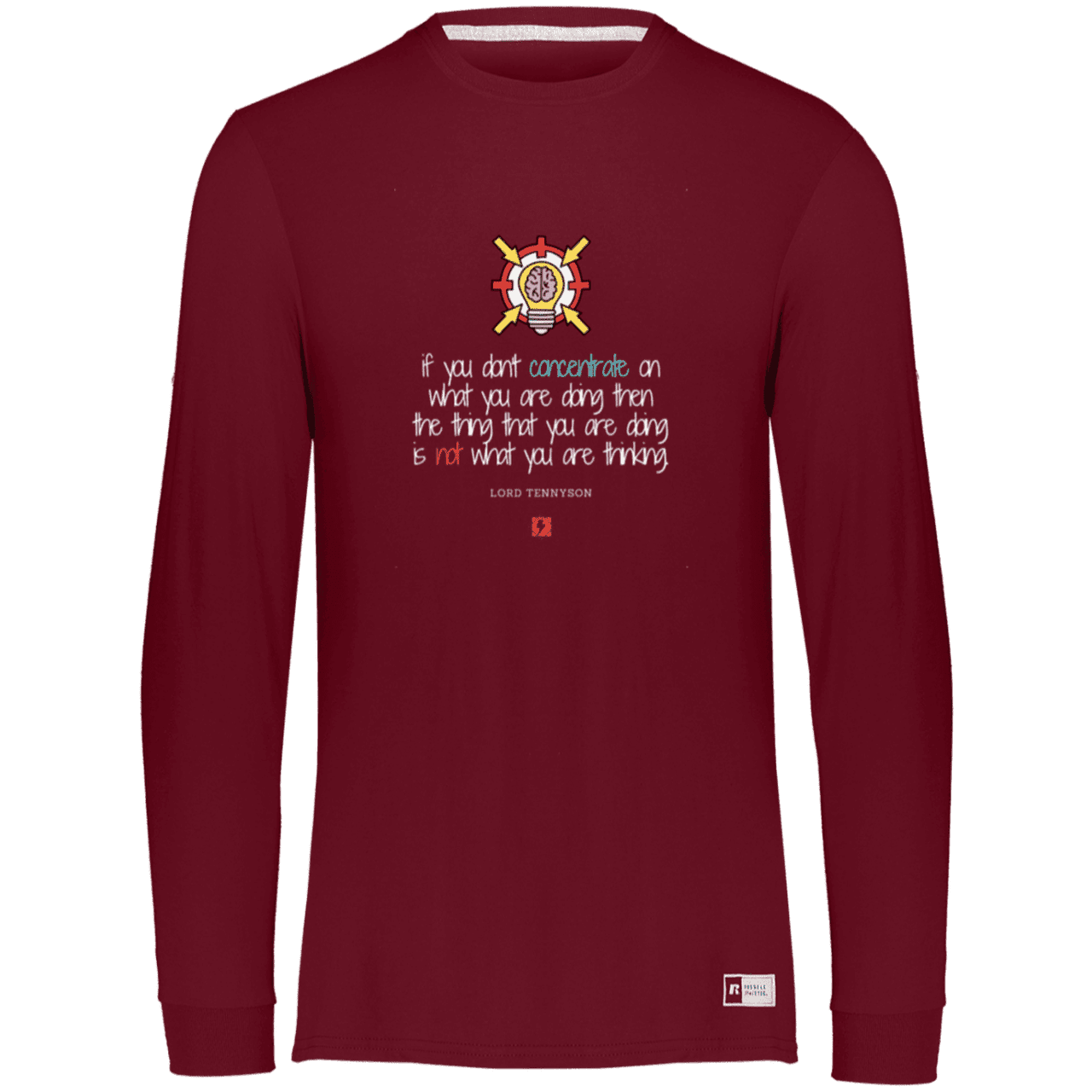 Men's Essential Dri-Power LS T-Shirt 64LTTM with inspiring Tennyson quote: LT105 - Concentrate on your task - Color: Cardinal