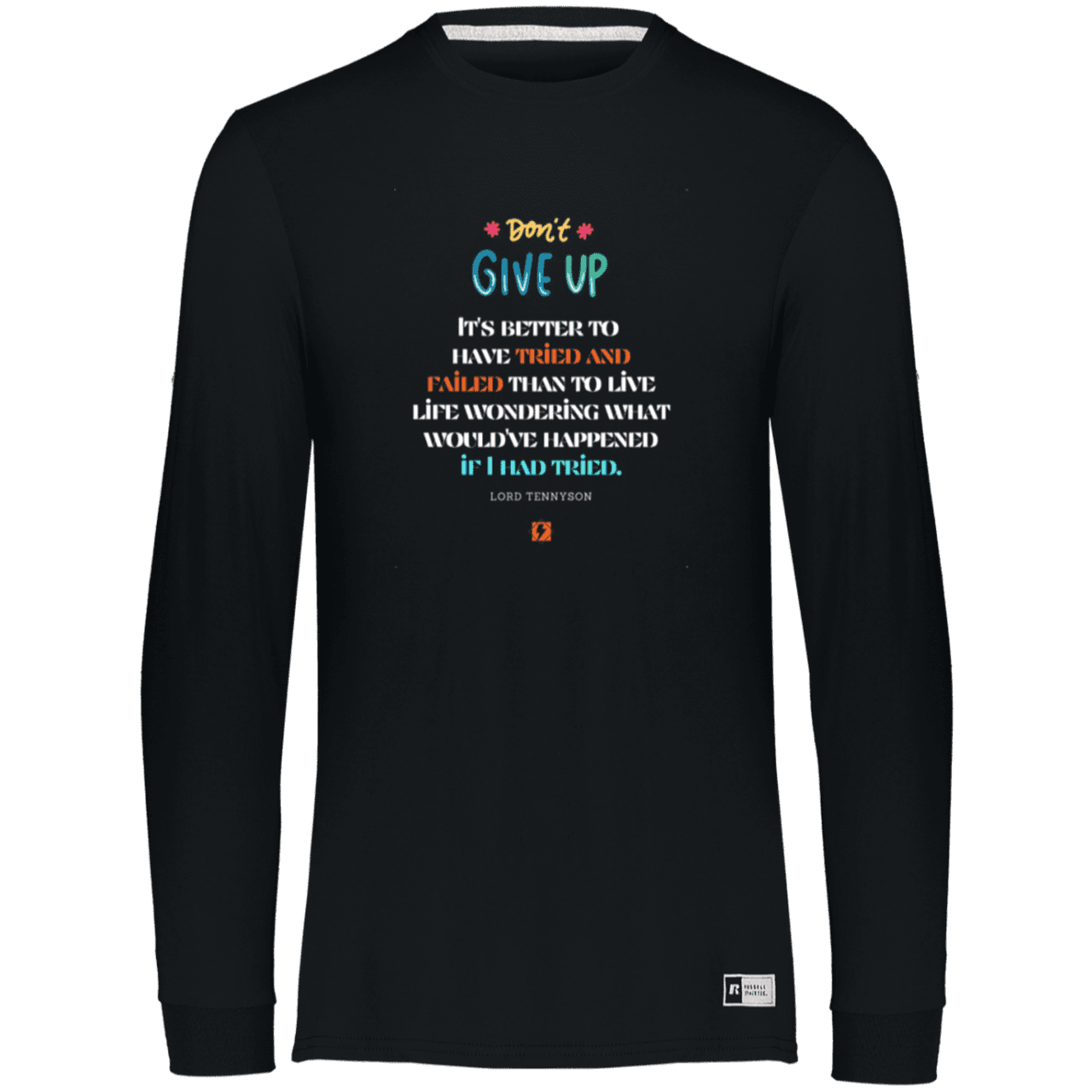 Men's Essential Dri-Power LS T-Shirt 64LTTM with inspiring Tennyson quote: LT106 - Failure better than non-attempt - Color: Black