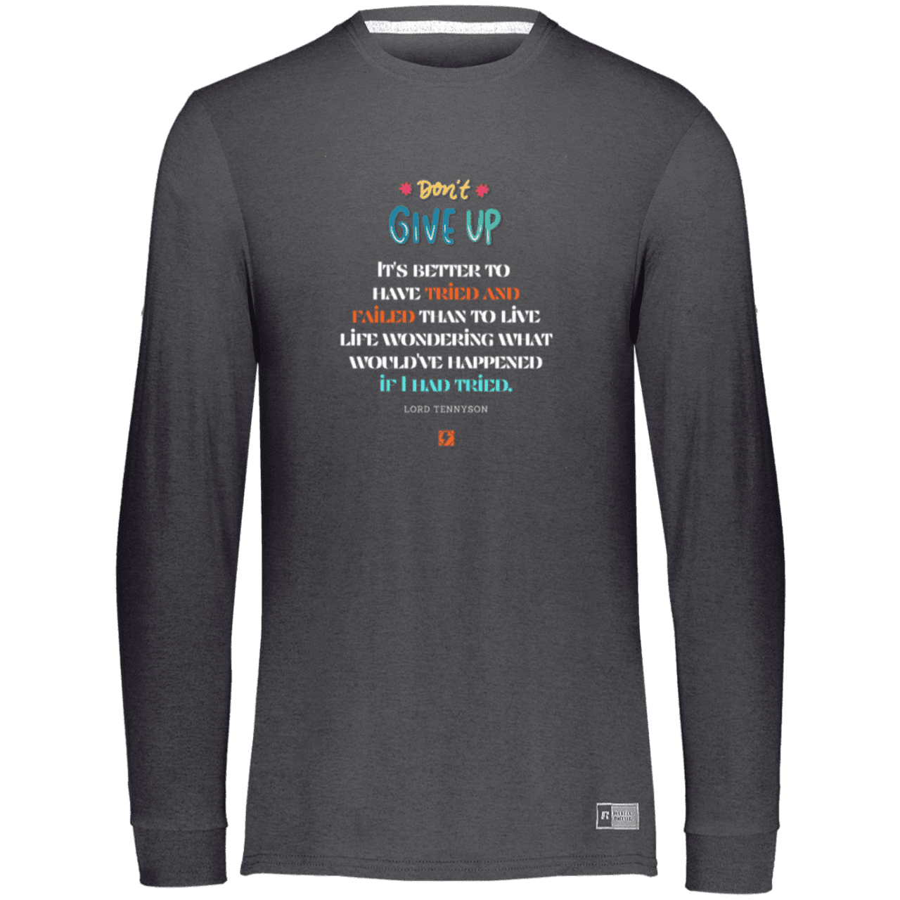 Men's Essential Dri-Power LS T-Shirt 64LTTM with inspiring Tennyson quote: LT106 - Failure better than non-attempt - Color: Black Heather