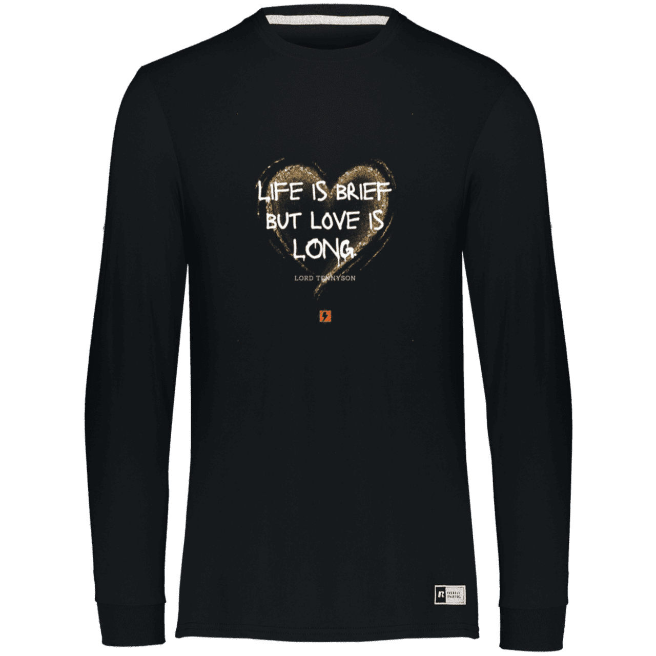 Men's Essential Dri-Power LS T-Shirt 64LTTM with inspiring Tennyson quote: LT108 - Life vs Love - Color: Black