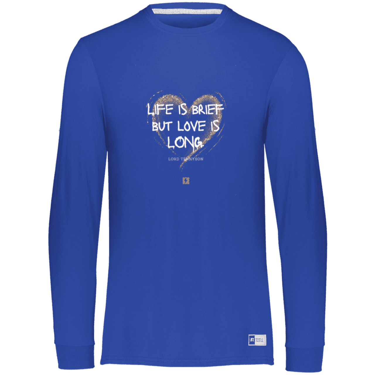 Men's Essential Dri-Power LS T-Shirt 64LTTM with inspiring Tennyson quote: LT108 - Life vs Love - Color: Royal