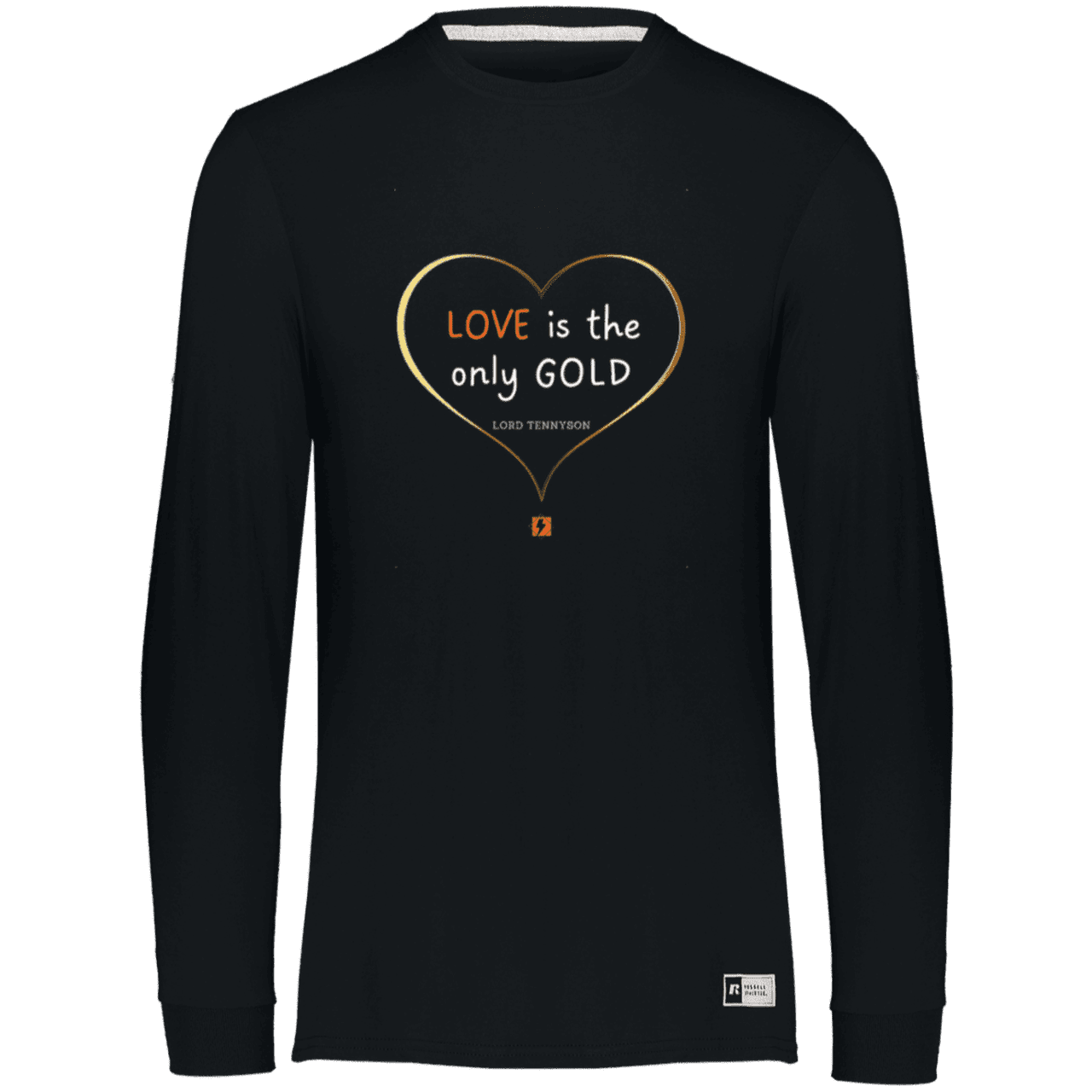 Men's Essential Dri-Power LS T-Shirt 64LTTM with inspiring Tennyson quote: LT109 - Love is Gold - Color: Black