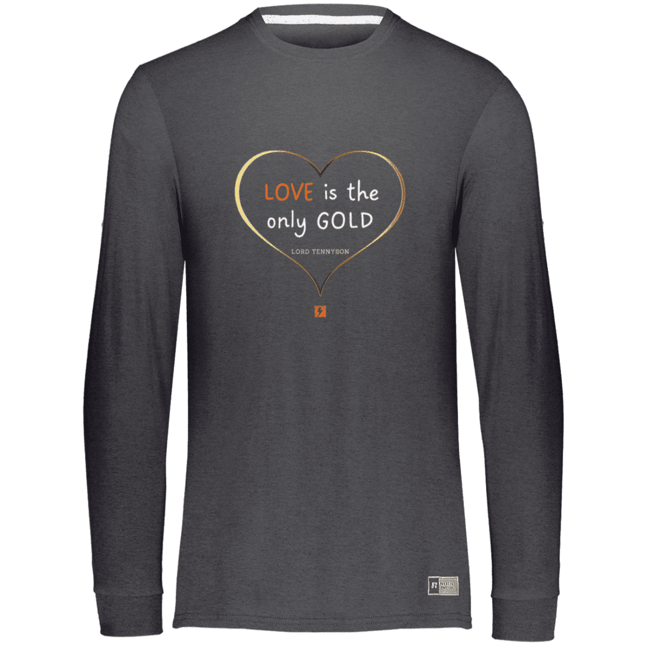 Men's Essential Dri-Power LS T-Shirt 64LTTM with inspiring Tennyson quote: LT109 - Love is Gold - Color: Black Heather