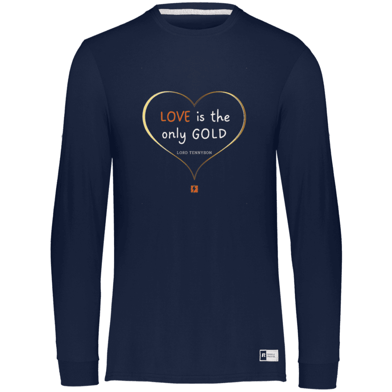 Men's Essential Dri-Power LS T-Shirt 64LTTM with inspiring Tennyson quote: LT109 - Love is Gold - Color: Navy