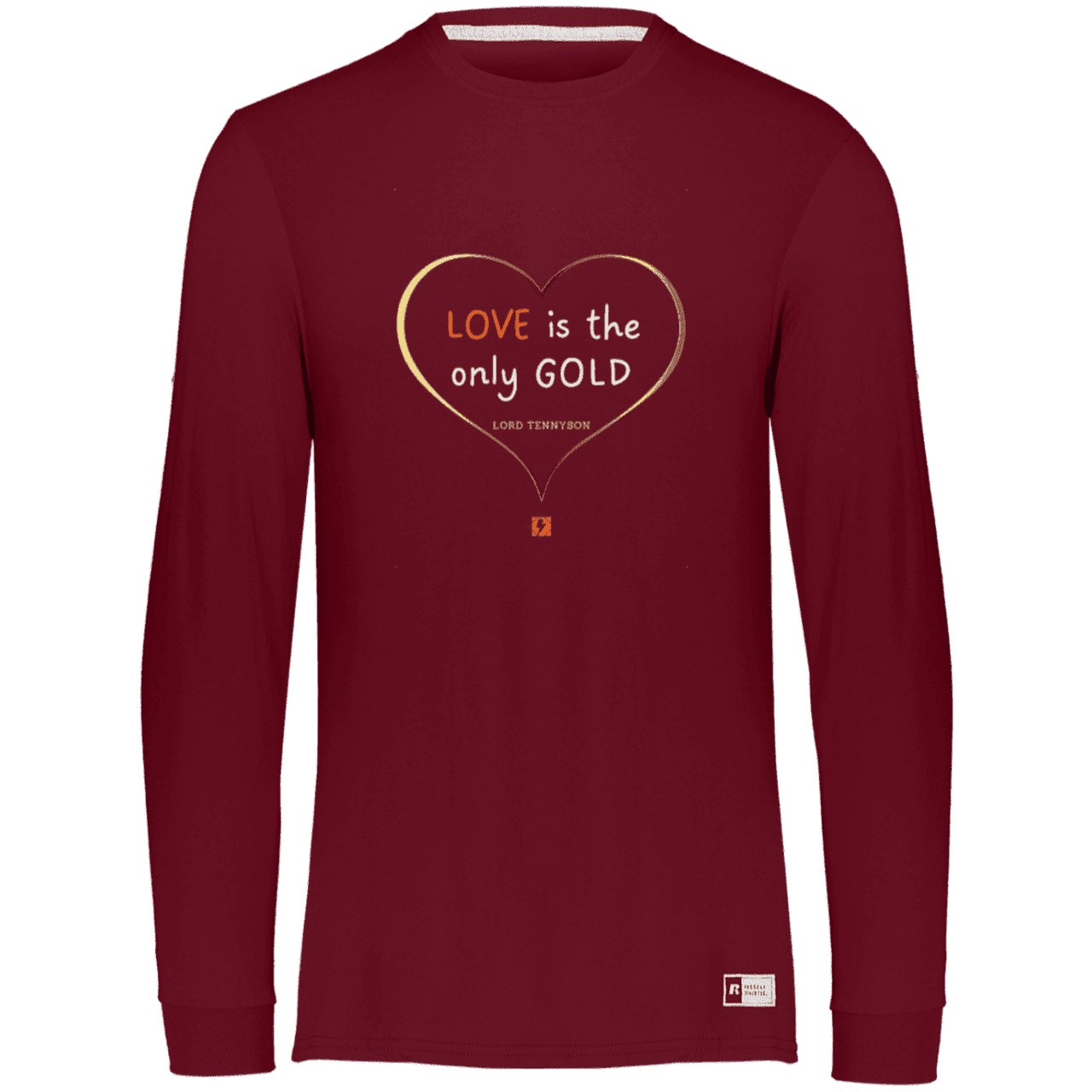 Men's Essential Dri-Power LS T-Shirt 64LTTM with inspiring Tennyson quote: LT109 - Love is Gold - Color: Cardinal