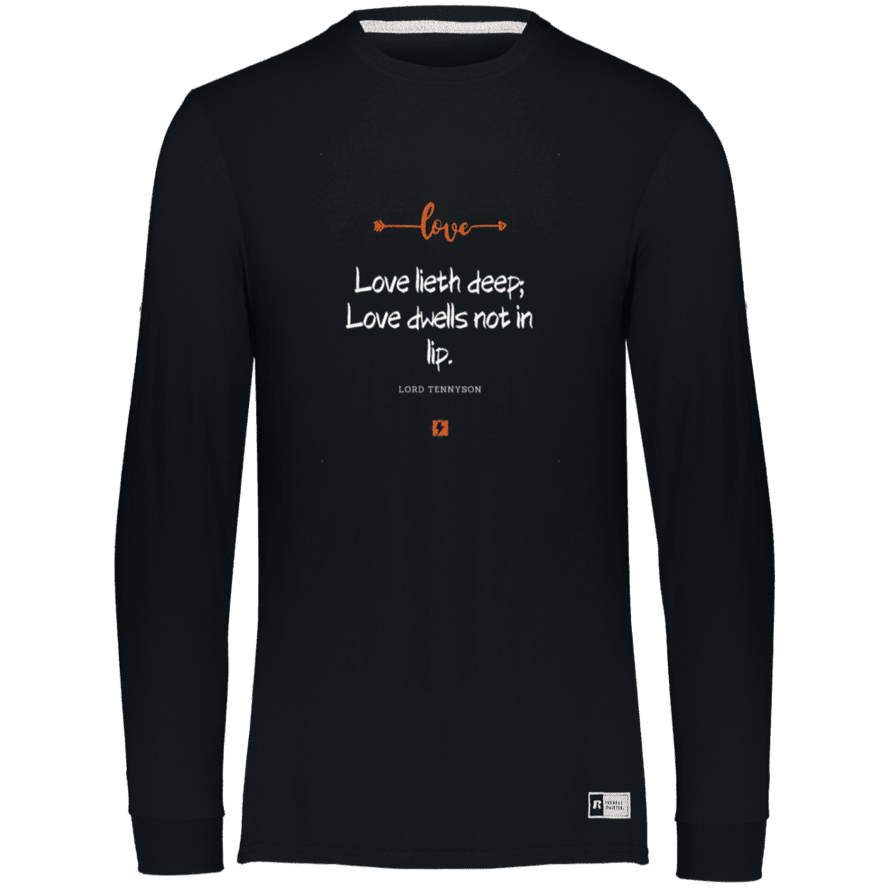 Men's Essential Dri-Power LS T-Shirt 64LTTM with inspiring Tennyson quote: LT110 - Love is in the depth of the heart - Color: Black