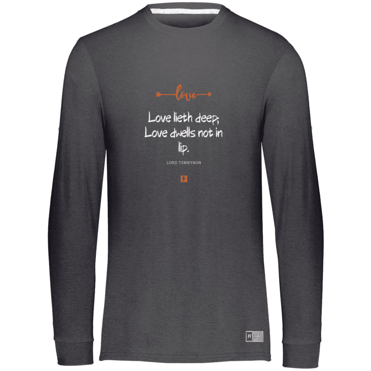 Men's Essential Dri-Power LS T-Shirt 64LTTM with inspiring Tennyson quote: LT110 - Love is in the depth of the heart - Color: Black Heather