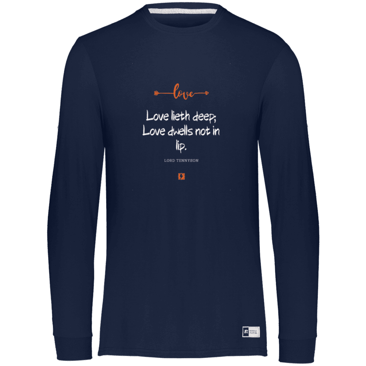 Men's Essential Dri-Power LS T-Shirt 64LTTM with inspiring Tennyson quote: LT110 - Love is in the depth of the heart - Color: Navy