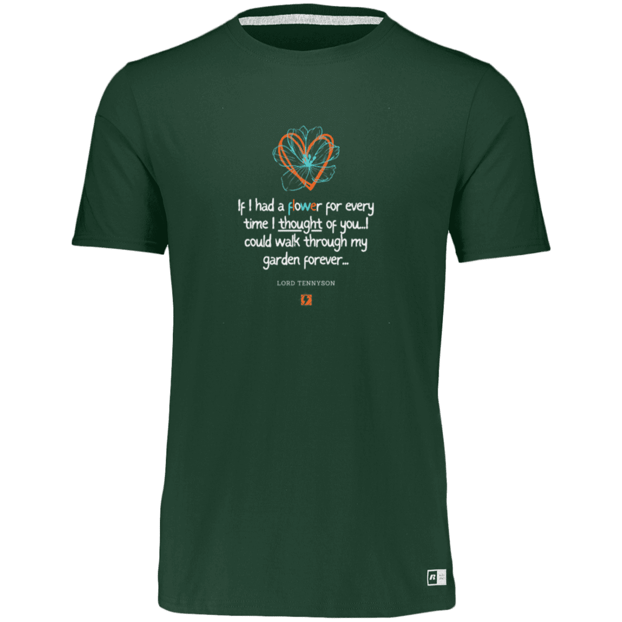 Men's Essential Dri-Power T-Shirt 64STTM with inspiring Tennyson quote: LT104 - Thinking of you - Color: Forest