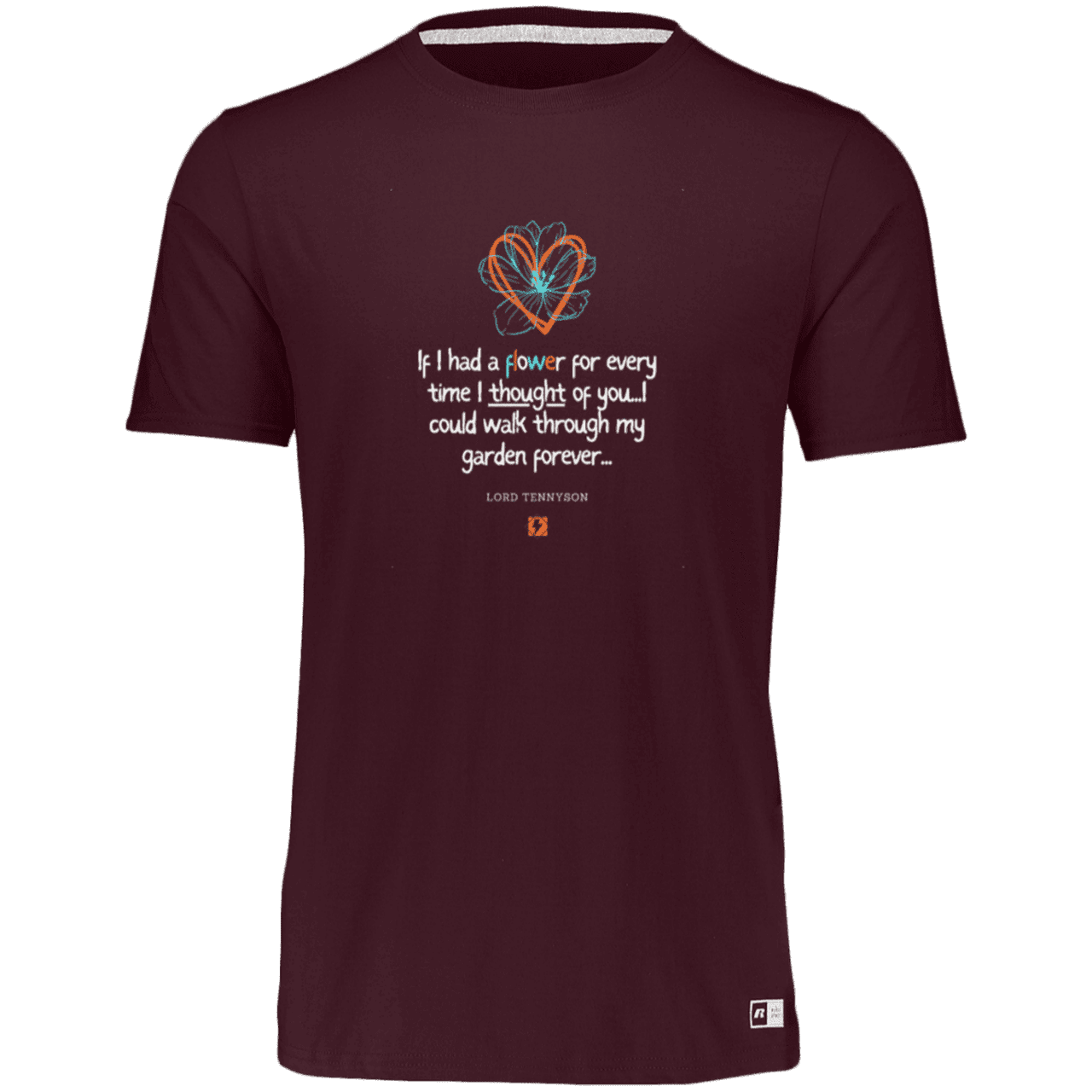 Men's Essential Dri-Power T-Shirt 64STTM with inspiring Tennyson quote: LT104 - Thinking of you - Color: Maroon