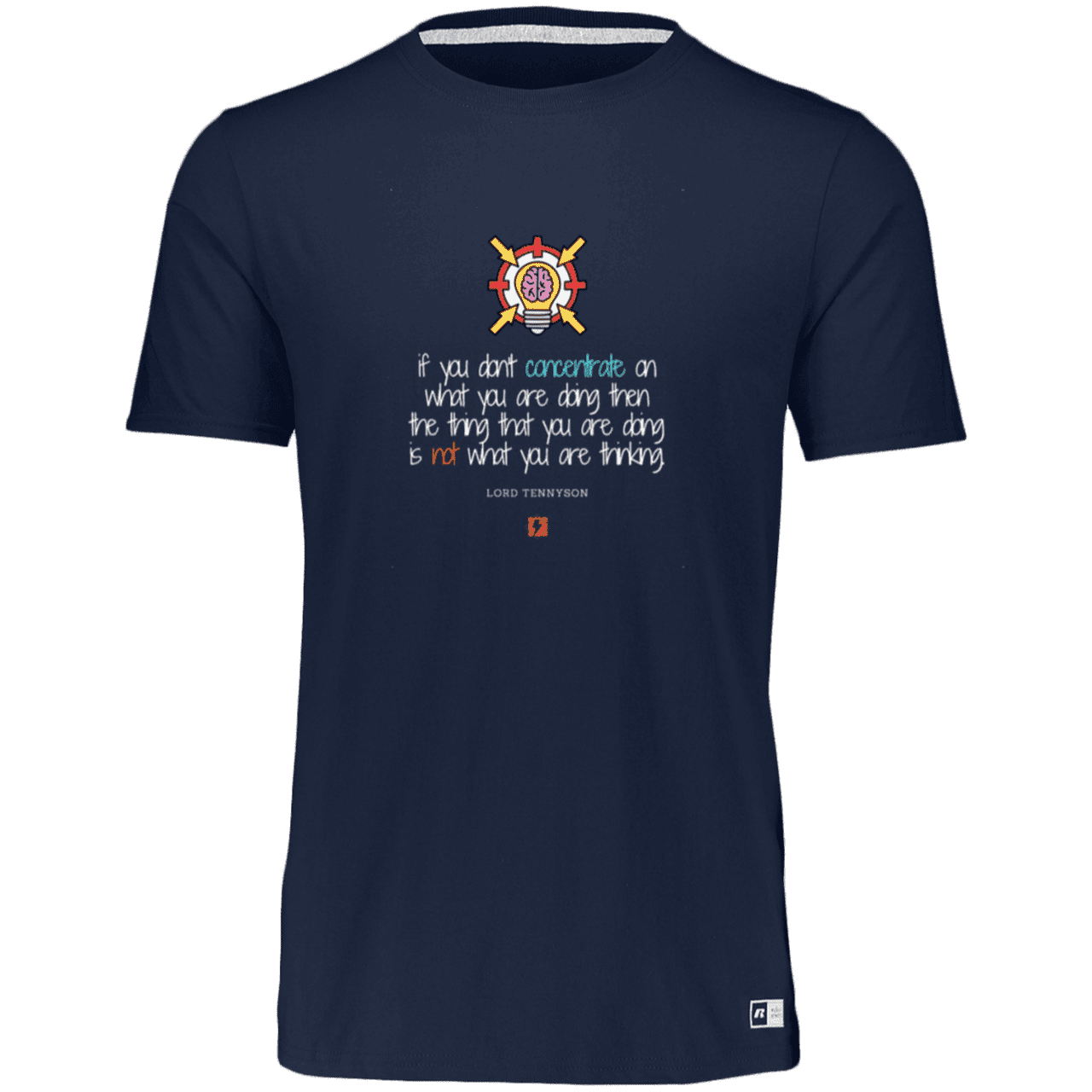 Men's Essential Dri-Power T-Shirt 64STTM with inspiring Tennyson quote: LT105 - Concentrate on your task - Color: Navy